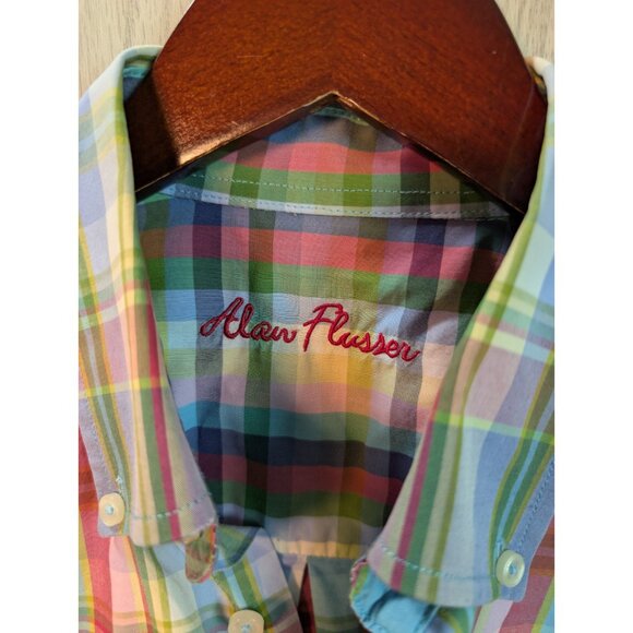 Alan Flusser Shirt Mens Medium Long Sleeve Plaid Button Down Cotton Casual - Picture 4 of 8